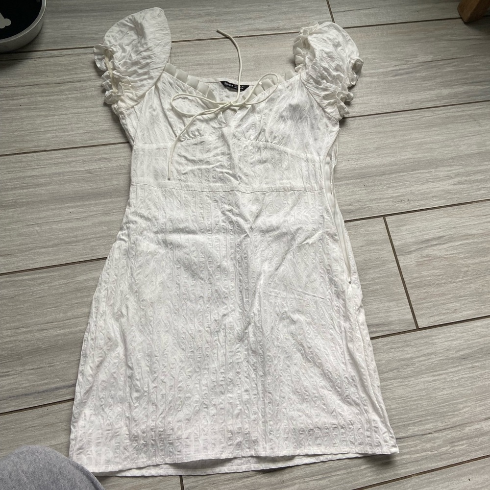 SHEIN white ruffle sleeve mini dress
